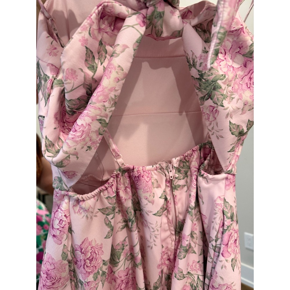 Altar State Pink Floral Print Square Neck Tie Back Mini Dress XS Bow Tie Back - Picture 4 of 9
